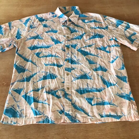 Cooke Street Hawaiian Shirt Men XL Blue Geometric Button Up Pocket Short Sleeve - Picture 1 of 12